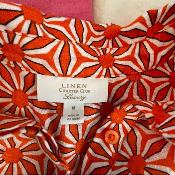 Charter club luxury linen button up blouse ruffle sleeve M - Picture 5 of 6